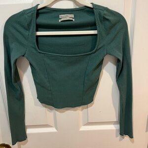 Urban Outfitters Meg square neck long sleeve ribbed crop top